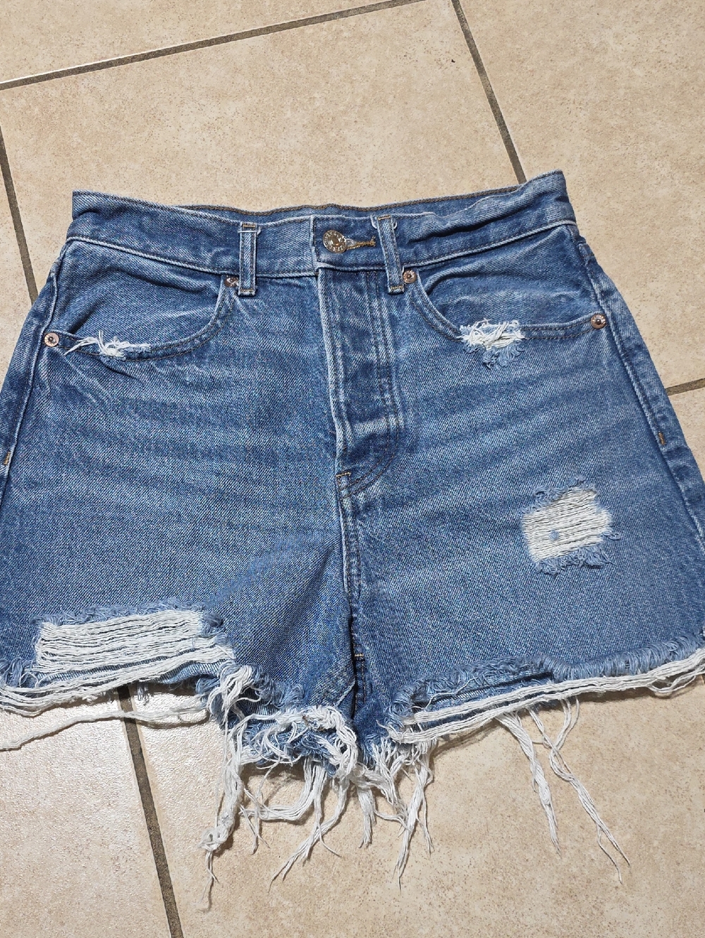 Express Distressed Blue Denim High-Rise Jean Shorts